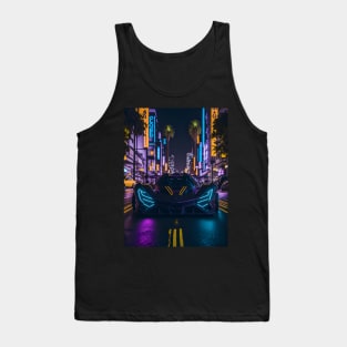 Dark Neon Sports Car in Beach Neon City Tank Top